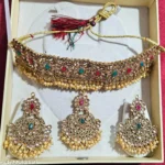 Traditional Multi-Stone Choker Necklace Set with Bindi and Earrings