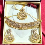 Traditional Multi-Stone Choker Necklace Set with Bindi and Earrings